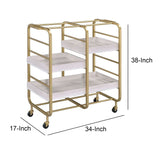 Benzara Metal Frame Serving Cart with Adjustable Compartments,Gold and Washed White BM211119 Gold and White Metal, MDF, Veneer BM211119