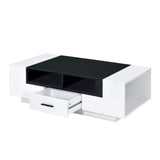 Benzara Contemporary Coffee Table with Drawer and Open Compartment, Black and White BM211122 White and Black Veneer, MDF, Particle Board BM211122