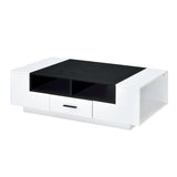 Benzara Contemporary Coffee Table with Drawer and Open Compartment, Black and White BM211122 White and Black Veneer, MDF, Particle Board BM211122