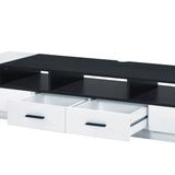 Benzara Contemporary 2 Drawer TV Stand with Media Compartments, Black and White BM211123 White and Black Veneer, MDF, Particle Board BM211123