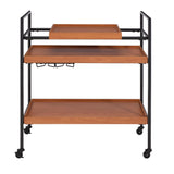 Benzara Metal Frame Serving Cart with Adjustable Compartments, Oak Brown and Black BM211124 Brown and Black Metal, Veneer, MDF BM211124