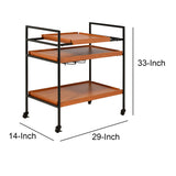 Benzara Metal Frame Serving Cart with Adjustable Compartments, Oak Brown and Black BM211124 Brown and Black Metal, Veneer, MDF BM211124