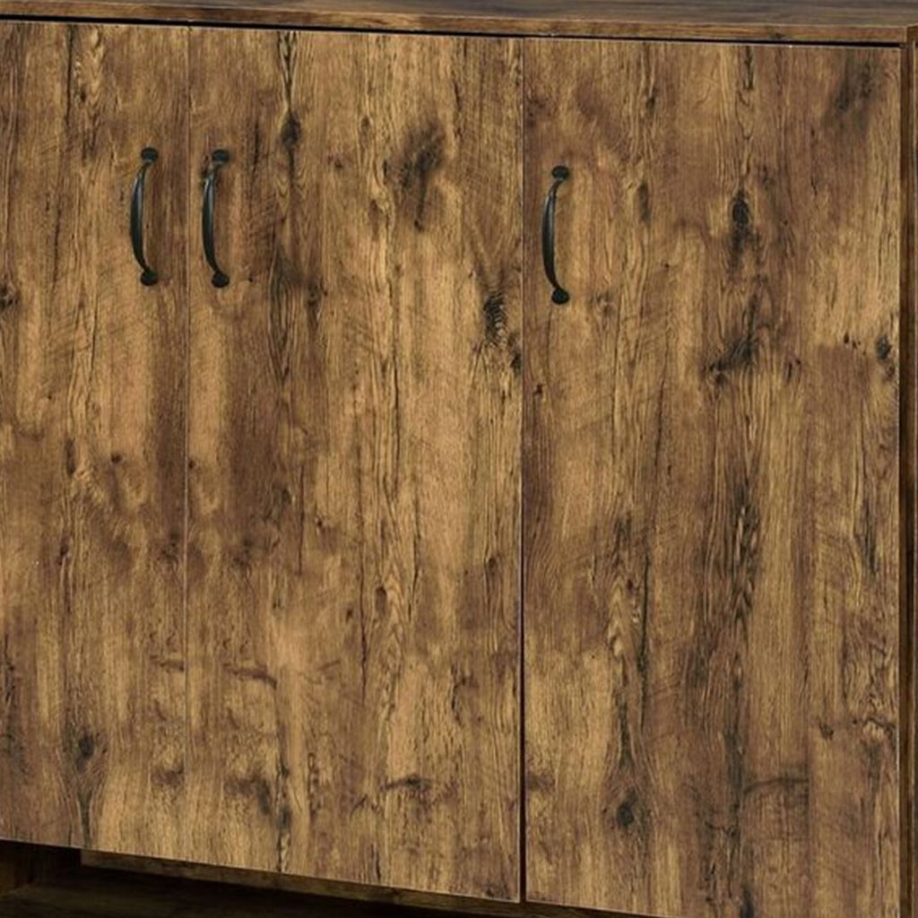 Benzara 3 Door Wooden Shoe Cabinet with 5 Storage Compartments and V Legs, Brown BM211130 Brown Metal, Veneer, Particle Board BM211130