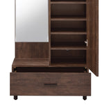 Benzara Mirrored Wooden Hall Tree with 1 Door and 1 Drawer, Brown and Silver BM211136 Brown and Silver Metal, Veneer, Particle Board, Mirror BM211136