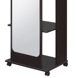 Benzara Mirror and Wood Hall Tree with Hanging Rod and Casters, Brown and Silver BM211137 Brown and Silver Veneer, Particle Board, Mirror BM211137