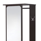 Benzara Mirror and Wood Hall Tree with Hanging Rod and Casters, Brown and Silver BM211137 Brown and Silver Veneer, Particle Board, Mirror BM211137