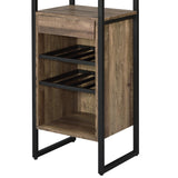 Benzara Industrial Wood and Metal Wine Rack with 3 Compartments, Brown and Black BM211138 Brown and Black Veneer, Particle Board, Metal BM211138