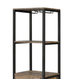 Benzara Industrial Wood and Metal Wine Rack with 3 Compartments, Brown and Black BM211138 Brown and Black Veneer, Particle Board, Metal BM211138