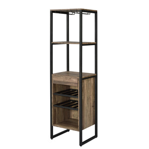 Benzara Industrial Wood and Metal Wine Rack with 3 Compartments, Brown and Black BM211138 Brown and Black Veneer, Particle Board, Metal BM211138