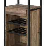 Benzara Industrial Wood and Metal Wine Rack with 3 Compartments, Brown and Black BM211138 Brown and Black Veneer, Particle Board, Metal BM211138