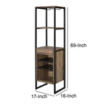 Benzara Industrial Wood and Metal Wine Rack with 3 Compartments, Brown and Black BM211138 Brown and Black Veneer, Particle Board, Metal BM211138