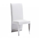 Benzara Leatherette Upholstered Dining Chair with Button Tufted Back,Set of 2,White BM211142 White Solid Wood, Faux Leather and Metal BM211142