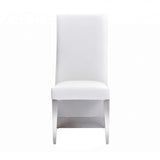 Benzara Leatherette Upholstered Dining Chair with Button Tufted Back,Set of 2,White BM211142 White Solid Wood, Faux Leather and Metal BM211142