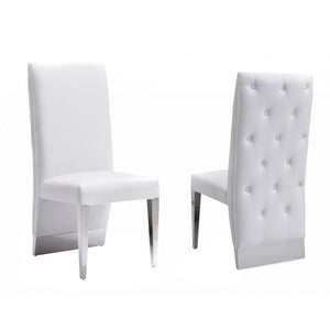 Benzara Leatherette Upholstered Dining Chair with Button Tufted Back,Set of 2,White BM211142 White Solid Wood, Faux Leather and Metal BM211142