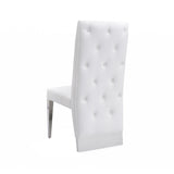 Benzara Leatherette Upholstered Dining Chair with Button Tufted Back,Set of 2,White BM211142 White Solid Wood, Faux Leather and Metal BM211142