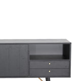 Benzara 2 Drawer Wooden Buffet with 2 Cabinets and Open Compartment, Gray BM211152 Gray Solid Wood and Veneer BM211152