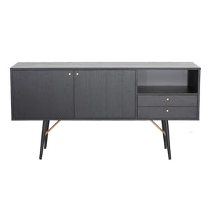 Benzara 2 Drawer Wooden Buffet with 2 Cabinets and Open Compartment, Gray BM211152 Gray Solid Wood and Veneer BM211152