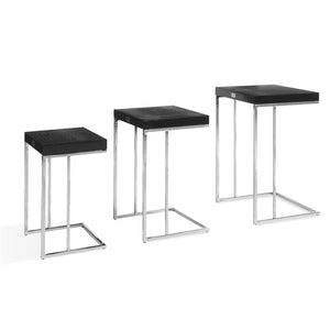 Benzara Textured Wooden Top End Table with Metal Base,Set of 3,Black and Silver BM211156 Black and Silver Solid Wood and Metal BM211156