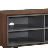 Benzara Wooden TV Stand with 4 Compartments and  2 Drawers, Brown and Gray BM211162 Gray and Brown Solid Wood and Metal BM211162