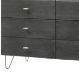 Benzara Wooden Dresser with 6 Drawers and Metal Hairpin Legs, Gray and Gold BM211165 Gray and Gold Solid Wood, Veneer and Metal BM211165
