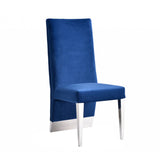 Benzara Leatherette Upholstered Dining Chair with Button Tufted Back,Set of 2, Blue BM211167 Blue Solid Wood, Faux Leather and Metal BM211167