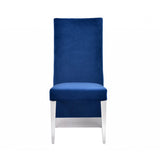 Benzara Leatherette Upholstered Dining Chair with Button Tufted Back,Set of 2, Blue BM211167 Blue Solid Wood, Faux Leather and Metal BM211167