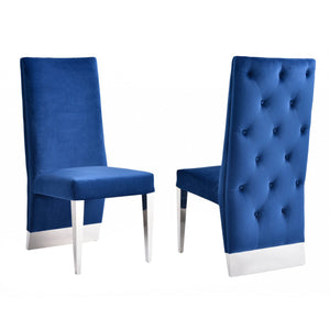 Benzara Leatherette Upholstered Dining Chair with Button Tufted Back,Set of 2, Blue BM211167 Blue Solid Wood, Faux Leather and Metal BM211167