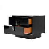 Benzara 2 Drawer Wooden Nightstand with Textured Details and Metal Accents, Black BM211173 Black Solid Wood and Faux Leather BM211173