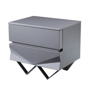 Benzara Wooden Nightstand with 2 Drawers and V Shaped Metal Legs, Gray BM211177 Gray Solid Wood and Metal BM211177