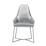 Benzara Leatherette Upholstered Dining Chair with Metal Base, Set of 2, Gray BM211178 Gray Solid Wood, Faux Leather and Metal BM211178