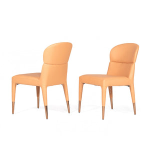 Benzara Wooden Dining Chairs with Stitched Curved Backrest, Set of 2, Orange BM211179 Orange Solid wood, Faux leather and Metal BM211179