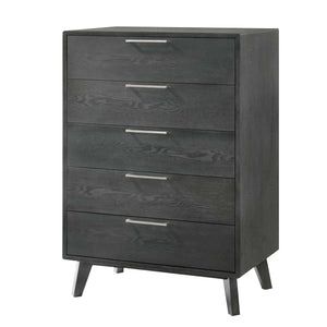 Benzara 5 Drawer Wooden Chest with Metal Bar Handles and Tapered Legs, Gray BM211181 Gray Solid Wood and Metal BM211181