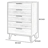 Benzara 5 Drawer Wooden Chest with Metal Bar Handles and Tapered Legs, Gray BM211181 Gray Solid Wood and Metal BM211181