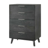 5 Drawer Wooden Chest with Metal Bar Handles and Tapered Legs, Gray