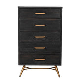 Benzara 5 Drawer Wooden Chest with Metal Bar Handles and Angled Legs,Black and Gold BM211182 Black and Gold Solid Wood and Metal BM211182