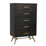 Benzara 5 Drawer Wooden Chest with Metal Bar Handles and Angled Legs,Black and Gold BM211182 Black and Gold Solid Wood and Metal BM211182