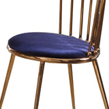 Benzara Contemporary Dining Chair with Slated Metal Backrest,Set of 2,Blue and Gold BM211183 Blue and Gold Metal and Fabric BM211183