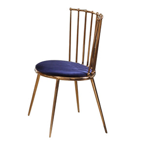 Benzara Contemporary Dining Chair with Slated Metal Backrest,Set of 2,Blue and Gold BM211183 Blue and Gold Metal and Fabric BM211183