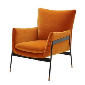 Benzara Fabric Upholstered Lounge Chair with Metal Frame, Orange and Black BM211184 Orange and Black Solid Wood, Fabric and Metal BM211184