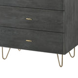 Benzara 5 Drawer Wooden Chest with Metal Hairpin Legs, Gray and Gold BM211188 Gray and Gold Solid Wood, Veneer and Metal BM211188