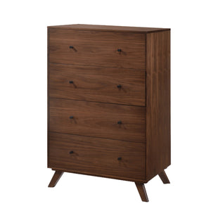 Benzara 4 Drawer Wooden Chest with Knob Handles and Tapered Legs, Brown BM211189 Brown Solid Wood, Veneer and Metal BM211189