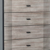 Benzara Wooden Chest with 5 Drawers and Metal Bar Handles, Gray and Black BM211197 Gray and Black Solid Wood, Veneer and Metal BM211197