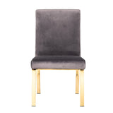 Benzara Fabric Upholstered Dining Chair with Metal Frame, Set of 2, Gray and Gold BM211200 Gray and Gold Solid Wood, Fabric and Metal BM211200