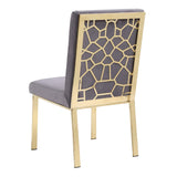 Benzara Fabric Upholstered Dining Chair with Metal Frame, Set of 2, Gray and Gold BM211200 Gray and Gold Solid Wood, Fabric and Metal BM211200