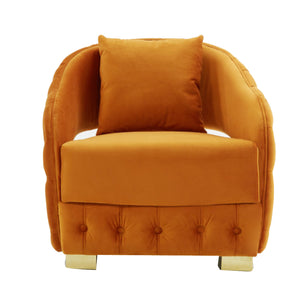 Benzara Fabric Upholstered Lounge Chair with Button Tufted Front and Back, Orange BM211206 Orange Solid Wood, Fabric and Metal BM211206