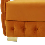 Benzara Fabric Upholstered Lounge Chair with Button Tufted Front and Back, Orange BM211206 Orange Solid Wood, Fabric and Metal BM211206