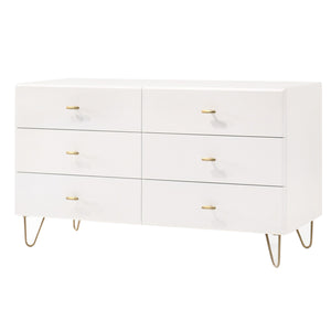 Benzara 6 Drawer Wooden Dresser with Metal Hairpin Legs, White and Gold BM211214 White and Gold Solid Wood and Metal BM211214