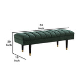 Benzara Rectangular Bench with Vertical Plush Tufted Seat and Tubular Legs, Green BM211215 Green Solid Wood and Fabric BM211215
