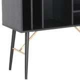 Benzara Transitional Buffet with 3 Open Shelves and Hinged Door Storage, Black BM211219 Black Solid wood, Veneer, Metal BM211219