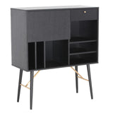 Transitional Buffet with 3 Open Shelves and Hinged Door Storage, Black